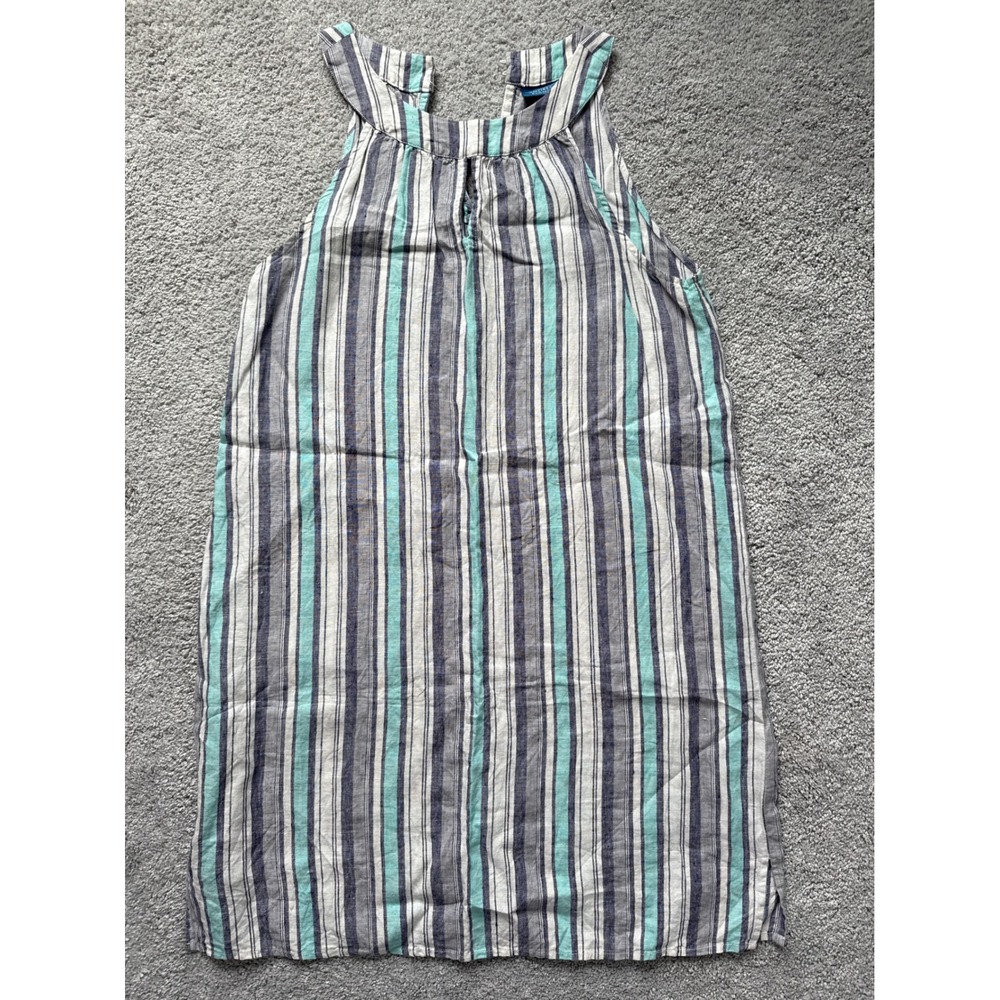 Antibes Blanc Dress Striped Linen Sleeveless Shift Women's‎ Medium Blue Gray